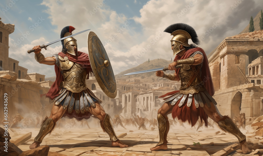 Ancient Greek Achilleas Hector Trojan War Iliad - obrazy, fototapety, plakaty 