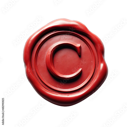 Red wax seal of alphabet C isolated on transparent background.