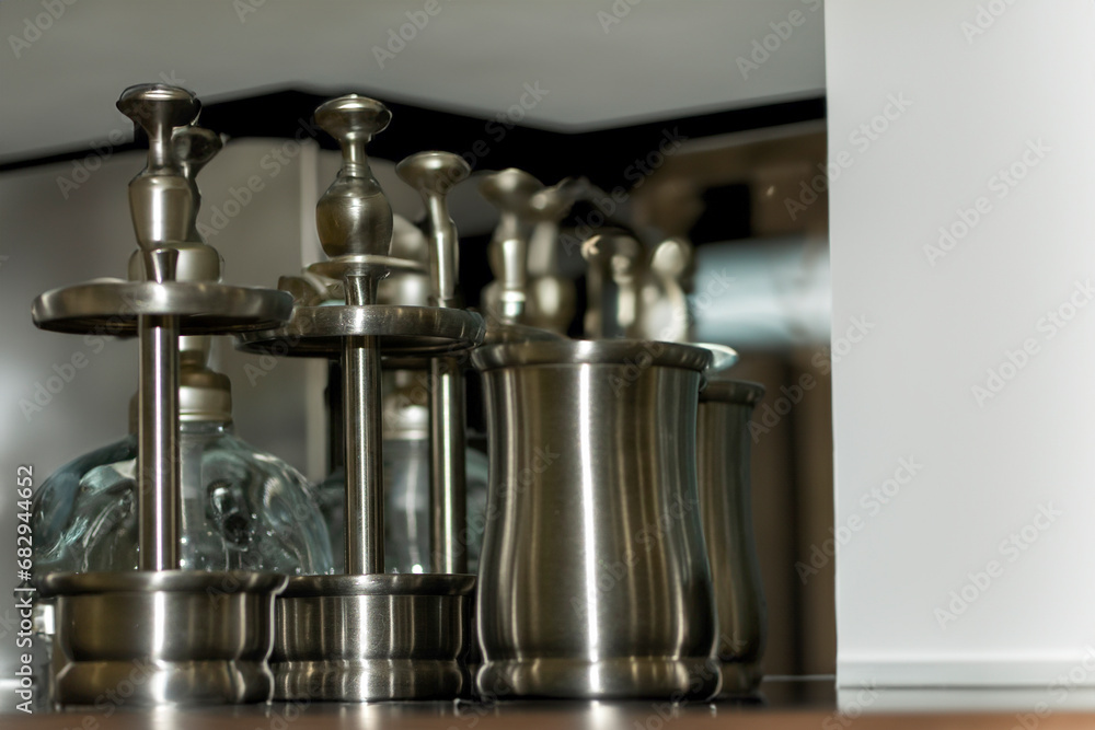 Set of luxury kitchen utensils on the counter in the kitchen Set of luxury kitchen utensils on the counter in the kitchen