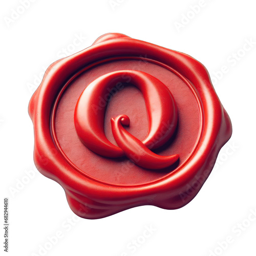 Red wax seal of alphabet Q isolated on transparent background.