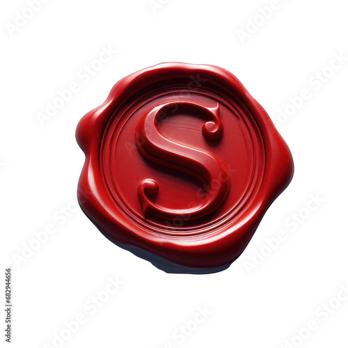 Red wax seal of alphabet S isolated on transparent background.