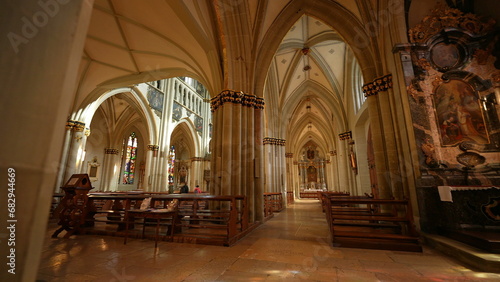 Fribourg  Switzerland Circa March 2022 - Echoes of Faith - Interior Glimpse of Saint Nicholas Cathedral  a Catholic Spiritual Haven