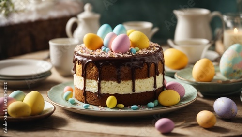 Beautiful cake for Easter with eggs