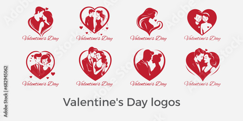 Collection of Valentine's Day logos with heart pattern, Happy Valentine's Day. photo