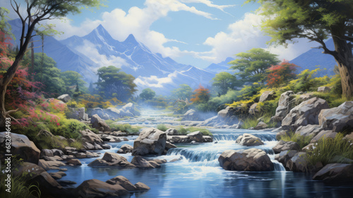 Mountain river, illustration, AI Generation
