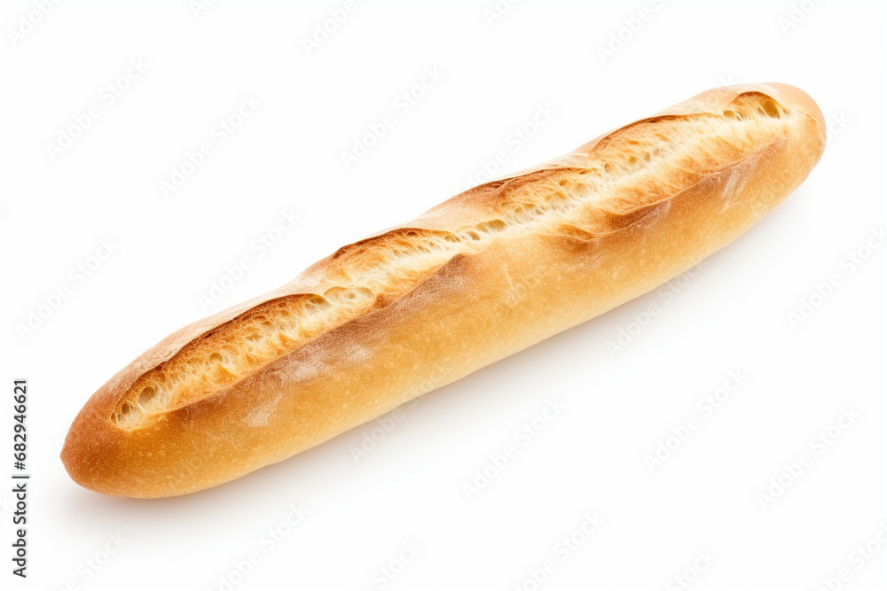 Golden baked baguette on a white background. Golden baked baguette on a white background.