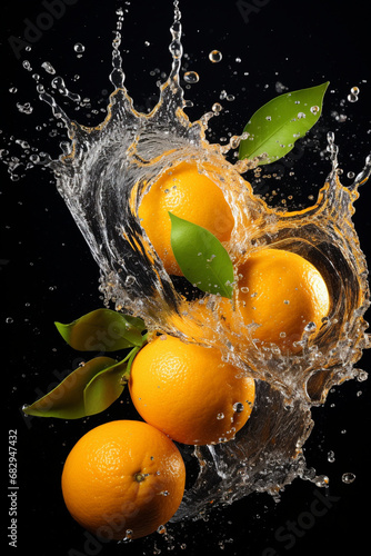 Exotic fruits, oranges and Water splash.