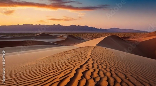 sunset in the desert  panoramic desert scene  sand in the desert  landscape in the desert