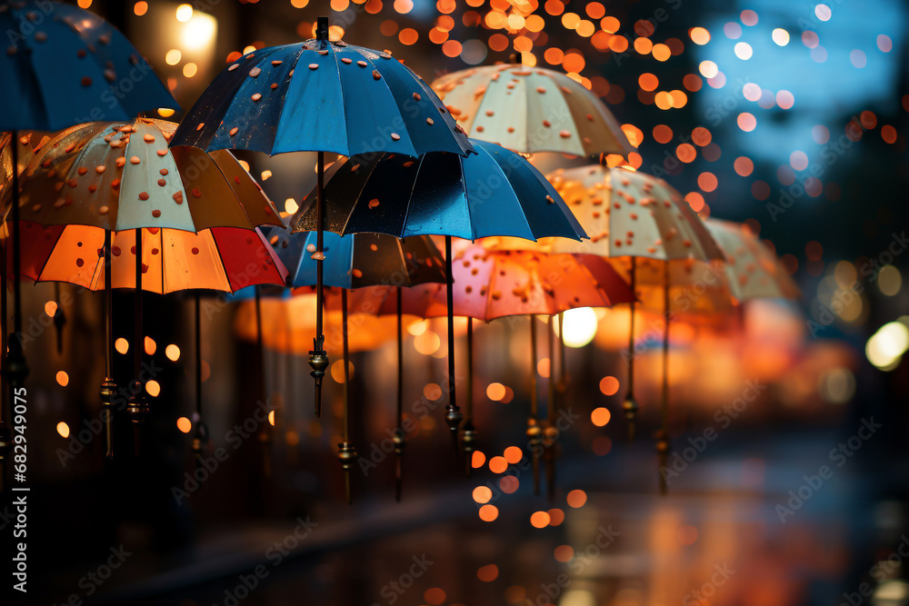 Colorful umbrellas in the street. Selective focus.
