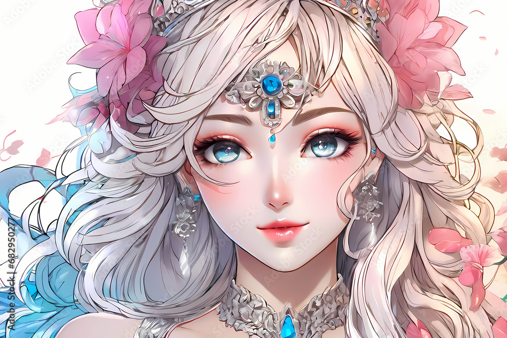 Portrait of a cute anime fantasy girl with makeup, Manga style, Anime character illustration