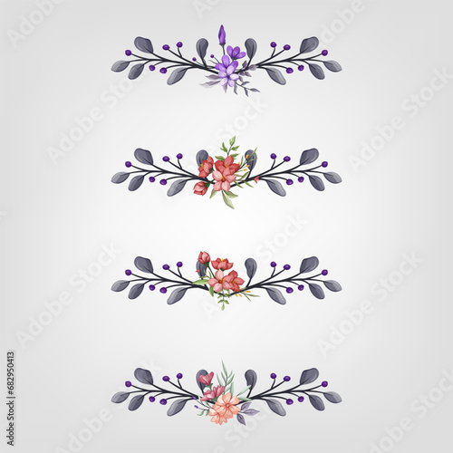 Set Botanic Blossom Floral Elements. Bloom Foliage