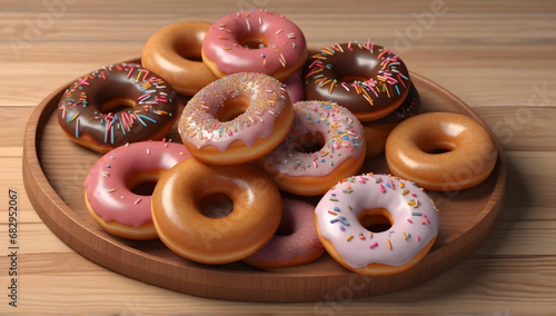Little donuts on a wooden plate