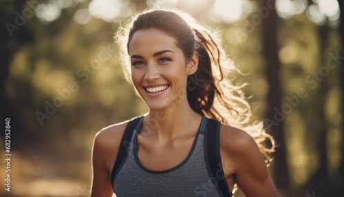 healthy woman with beautiful smile. trail running, marathon, triathlon running, outdoor nature.