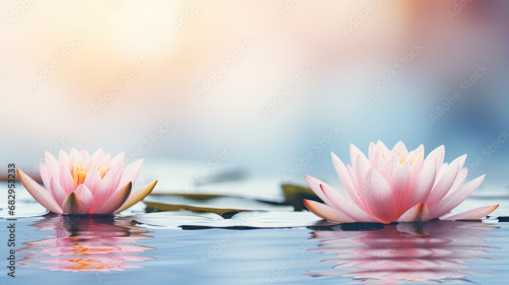 Water lily flowers, copy space 