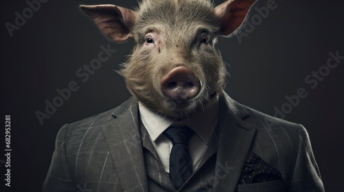 Illustration of a boar in a suit, business and animal concept