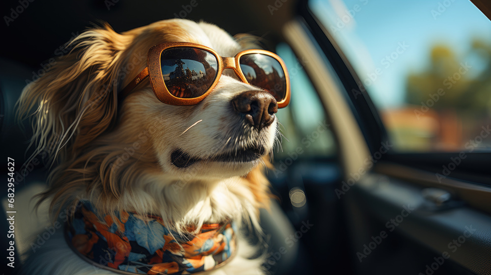 Golden Retriever Dog on a road trip
