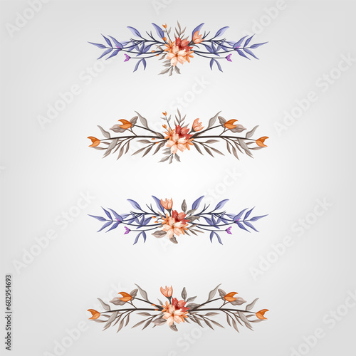 Set Botanic Blossom Floral Elements. Bloom Foliage