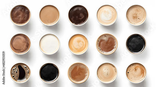 Set of coffee cups with various isolated on white background