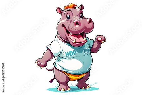 A Cartoonish Hippopotamus in a Playful Pose (JPG 300Dpi 10800x7200)
