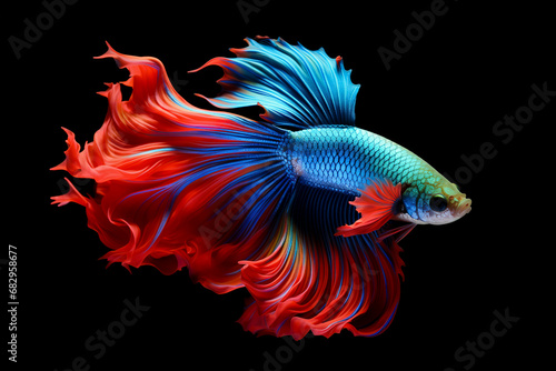 Image of of betta fish with colorful on black background. Fishs., Pet., Animals.
