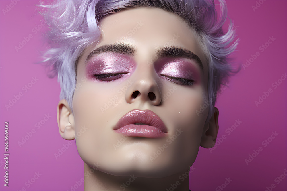 Portrait of man with bright purple make up Portrait of man with bright purple make up