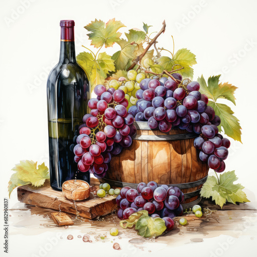 Watercolor Vintage Grape Wine Clipart illustration Generative Ai