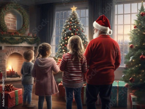 Festive Family Fun Around the Hearth with Santa and Gifts