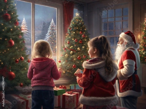 Festive Family Fun Around the Hearth with Santa and Gifts