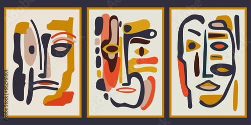 Set of abstract art posters. Face masks of avant-garde pictures. Vector illustration wall-art print posters.