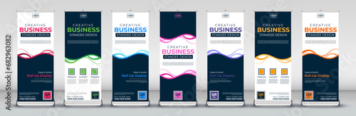 Modern roll up Banner Design set for signboard Advertising Template standee X banner for Street Business in red, green, blue, yellow, orange, purple, orange for events