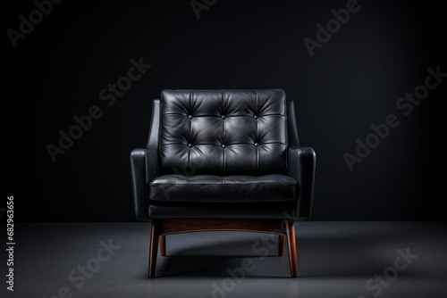 Black modern chair on black background.