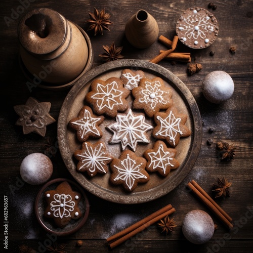 Acorn-shaped gingerbread decorated with quins photo