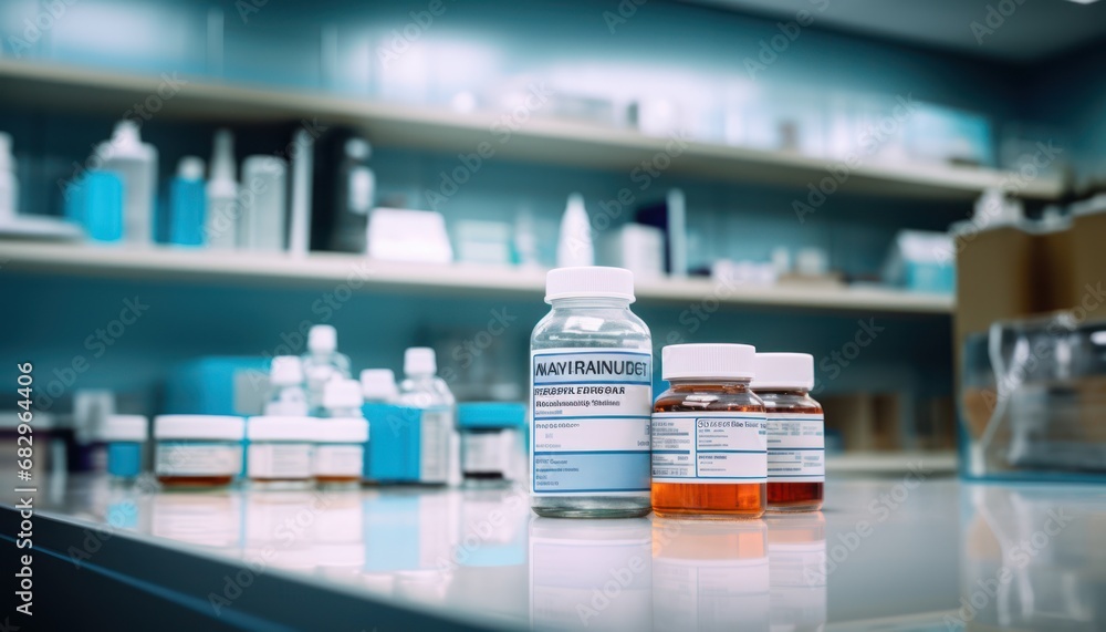 Two Bottles of Medicine on a Counter Two Bottles of Medicine on a Counter