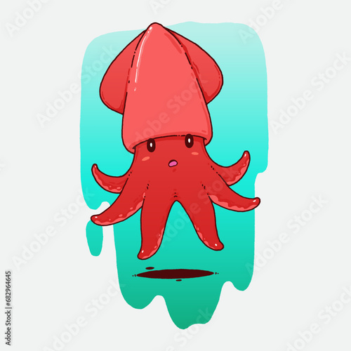 cute kawaii squid illustration art