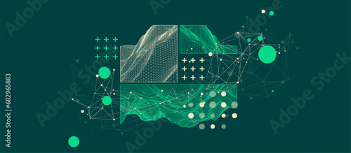 Modern science or technology elements in square. Trendy abstract background. Surface illustration. Hand drawn vector art.