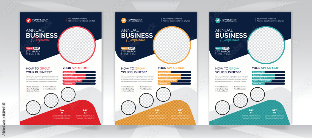 Modern business conference flyer layout template with A4 size - obrazy, fototapety, plakaty 