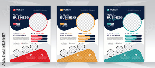 Modern business conference flyer layout template with A4 size photo