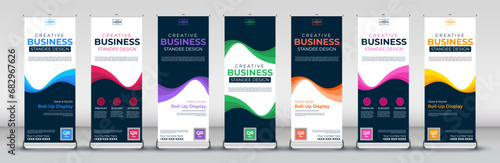 Vertical business roll up Banner Design set for signboard Advertising Template standee X banner for Street Business in red, green, blue, yellow, orange, purple, orange for events