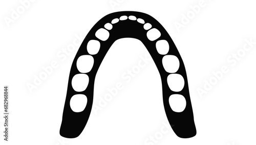 human jaw with teeth, black isolated silhouette