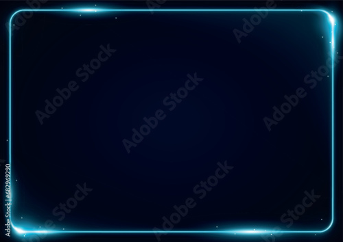 Neon Blue Light Line Border Frame Glowing Template