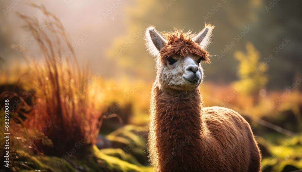 Obraz premium A Majestic Alpaca Gracefully Standing in a Serene Field of Green Grass