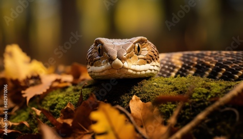 A Serpent's Adder Vipera berus Snake Gliding Gracefully Through the Verdant Undergrowth photo