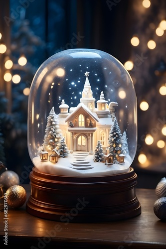 A glowing snow globe with a magical Christmas area  © mahmod