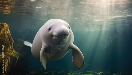 An Energetic Beluga Whale Enjoying a Refreshing Swim in the Vast Ocean Waters © Anna