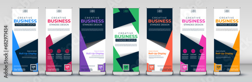 business roll up Banner Design set for signboard Advertising Template standee X banner for Street Business in red, green, blue, yellow, orange, purple, orange for events