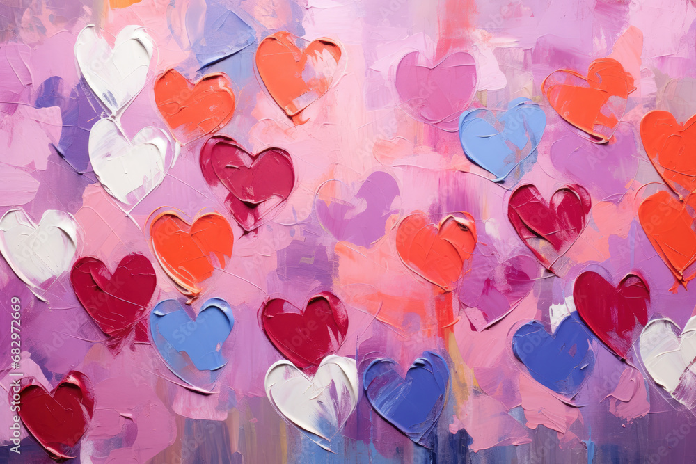 Valentines day abstract hearts background, art painting texture, acrylic brushstroke Valentines day abstract hearts background, art painting texture, acrylic brushstroke
