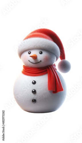 Snowman with santa hat isolated.
