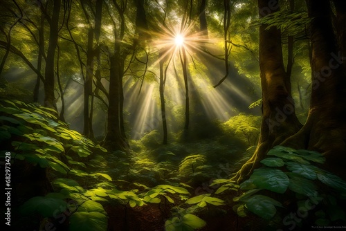 The symphony of birdsong filling the air as rays of sunlight break through the dense foliage of the forest.