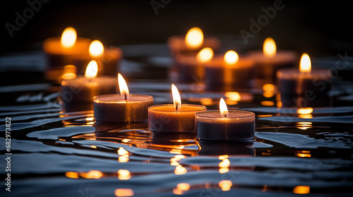 Candlemas Eve Reflections: Showcase the reflections of candles on still water, symbolizing the spiritual reflections that often mark Candlemas Eve
