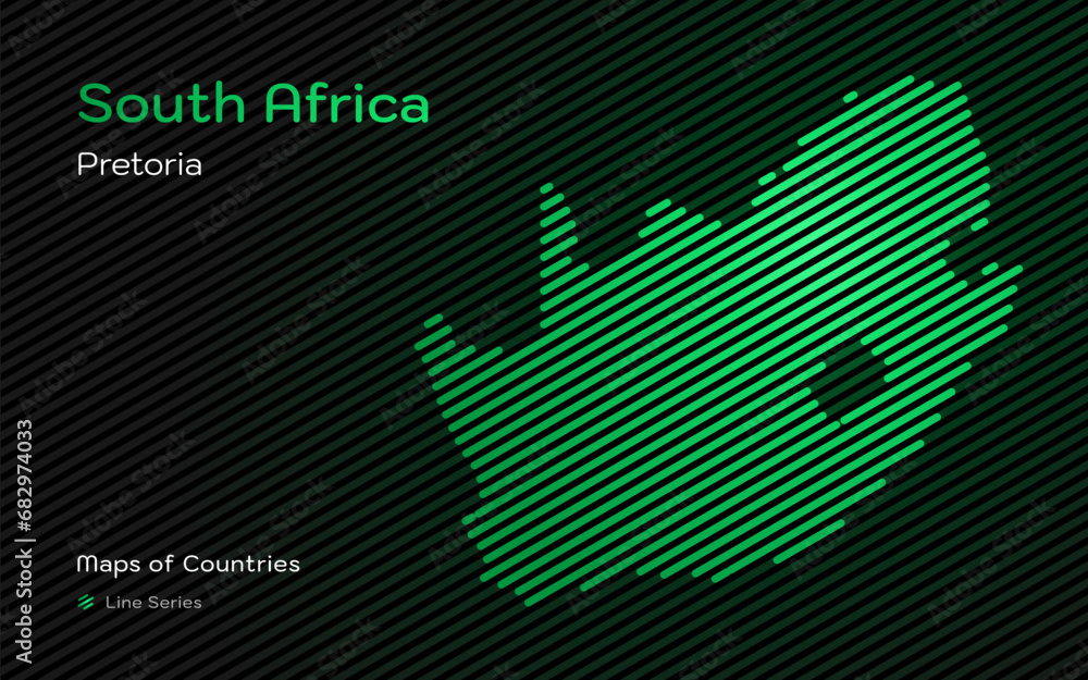 Obraz premium South Africa Map with a capital of Pretoria Shown in a Line Pattern 